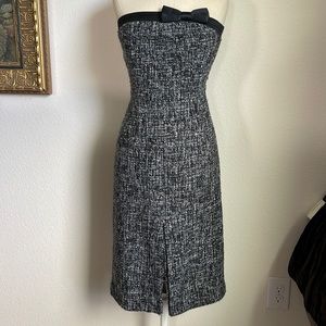 Express woven tweed strapless bow dress with front slit